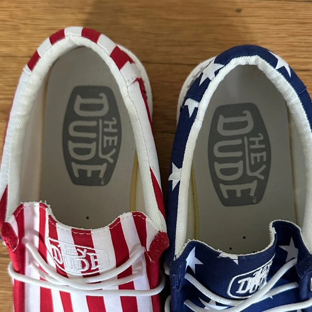 Hey Dude Red and Blue Star Striped Moccasins - Picture 3 of 4